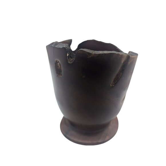 Handcrafted Decorative Wooden Planter Vase With Natural Edge Walnut?  6" Tall - Picture 10 of 10